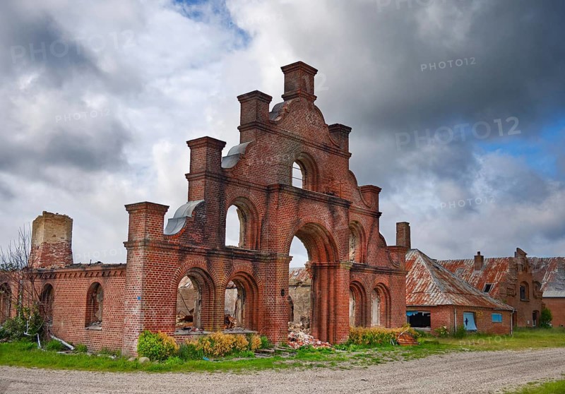 Burnt down Ekkebaksande estate in North Jutland, Denmark, Europe