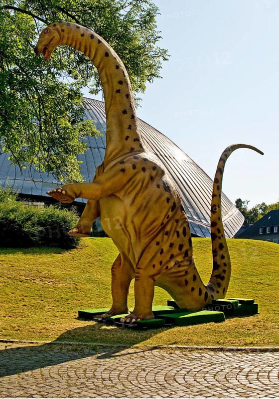 Apatosaurus model, deceptive lizard at the planetarium, Dino City III, Bochum, Ruhr area, North Rhine-Westphalia, Germany, Europe