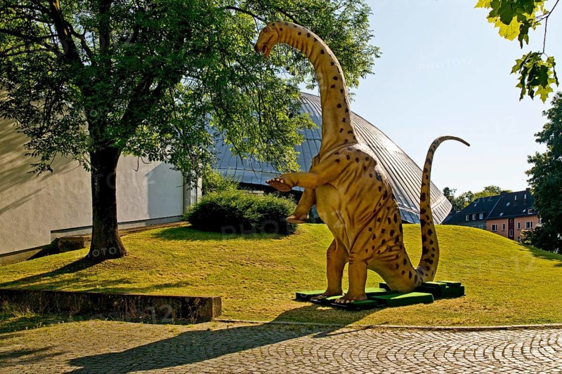 Apatosaurus model, deceptive lizard at the planetarium, Dino City III, Bochum, Ruhr area, North Rhine-Westphalia, Germany, Europe
