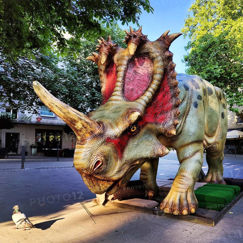 Centrosaurus model, sharp-tipped lizard on Otto-Sander-Platz, Dino City III, Bochum, Ruhr area, North Rhine-Westphalia, Germany, Europe