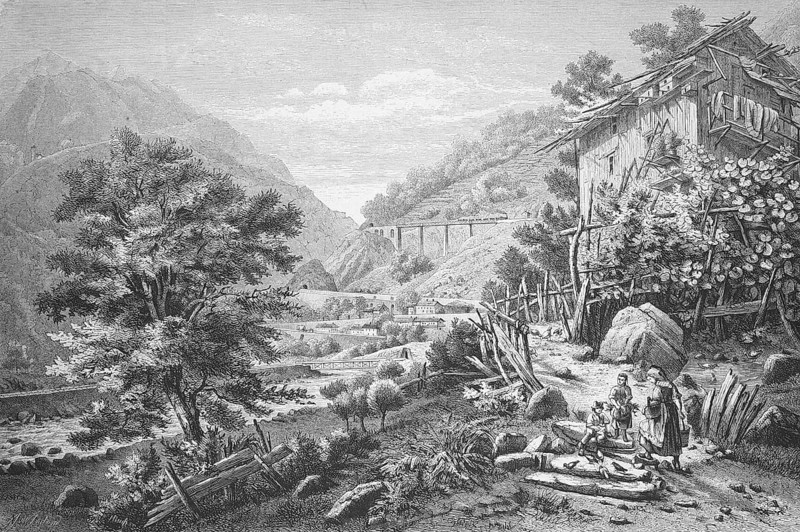 Views of the Gotthard railway, development of the railway at the Biaschina gorge in the Valle Leventina in the canton of Ticino in Switzerland, 1898, Historical, digitally restored reproduction from a 19th century original, Record date not stated