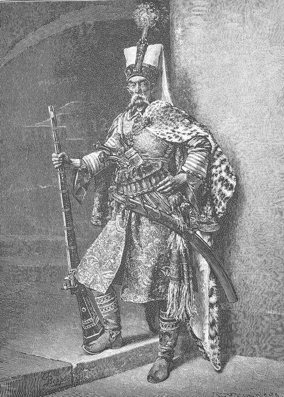 Janissaries, Janissaries were the elite troops of the army in the Ottoman Empire. They formed the Sultan's bodyguard and reached the highest positions in the Ottoman state, 18th century, Historical, Digitally restored reproduction from a 19th century original, Record date not stated