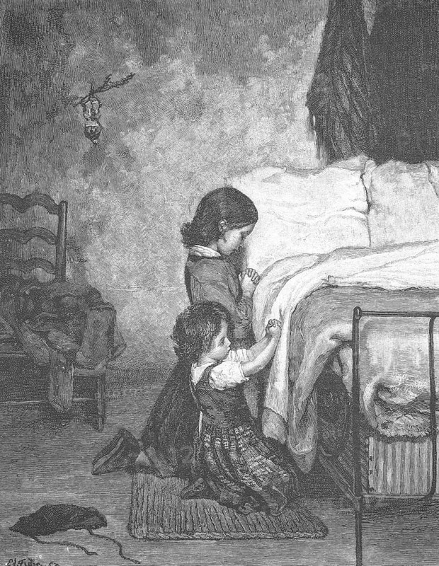 Children at bedside prayer, 1895, Germany, Historical, digitally restored reproduction from a 19th century original, Record date not stated, Europe