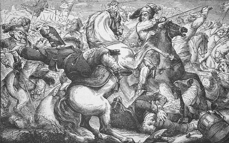 Froben's death, Emanuel Froben (* 4 March 1640, died  18 June 1675) was the stable master of Elector Frederick William of Brandenburg, in the Battle of Fehrbellin, 28 June 1675, a battle in the course of the Swedish-Brandenburg War, in which the Swedes allied with France were to be driven out of their possessions in northern Germany, Historical, digitally restored reproduction from a 19th century original, Record date not stated