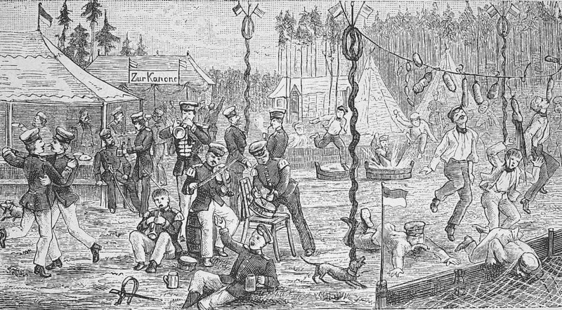 On the artillery shooting range, camp amusement during leisure time, manoeuvre around 1898, Germany, Historical, digitally restored reproduction from a 19th century original, Record date not stated, Europe