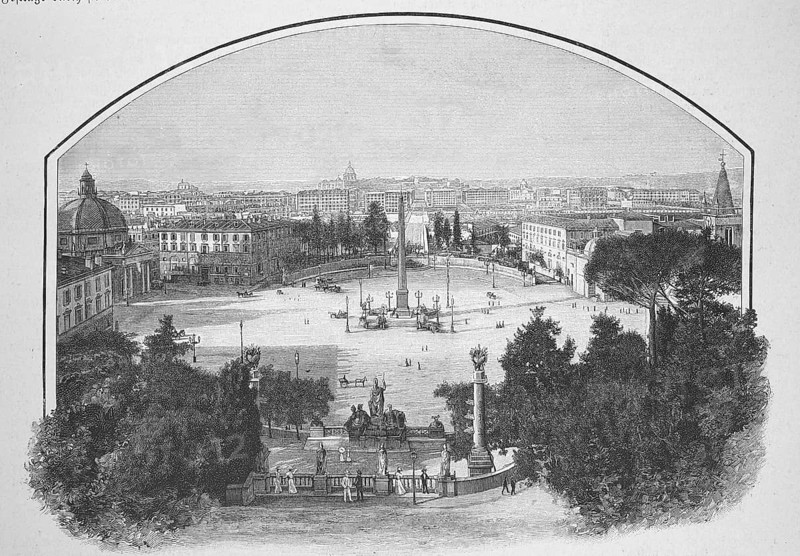 The Piazza del Popolo in Rome, seen from the terrace of Monte Pincio, 1895, Italy, Historical, digitally restored reproduction from a 19th century original, Record date not stated, Europe