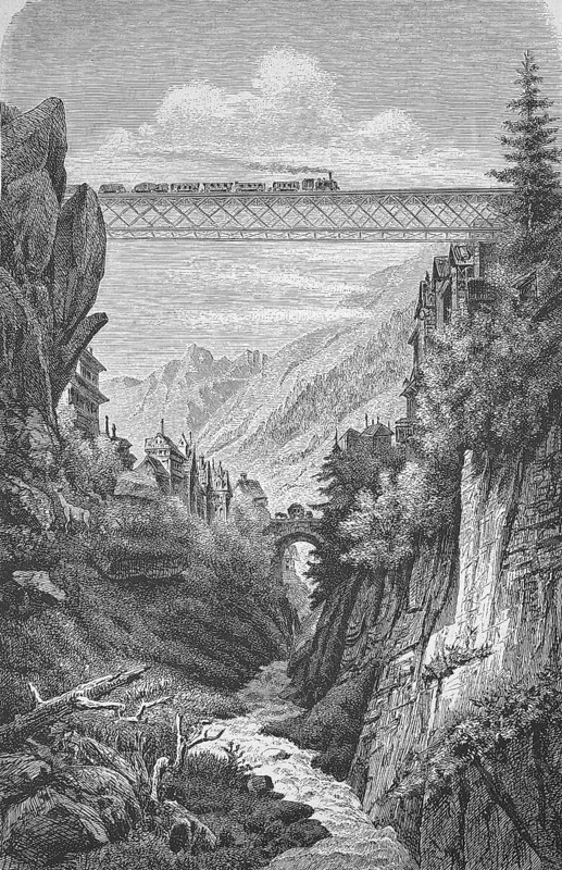 Göschenen on the Gotthard railway, Railway bridge over the Göschener Reuss, 1895, Switzerland, Historical, Digitally restored reproduction from a 19th century original, Record date not stated, Europe