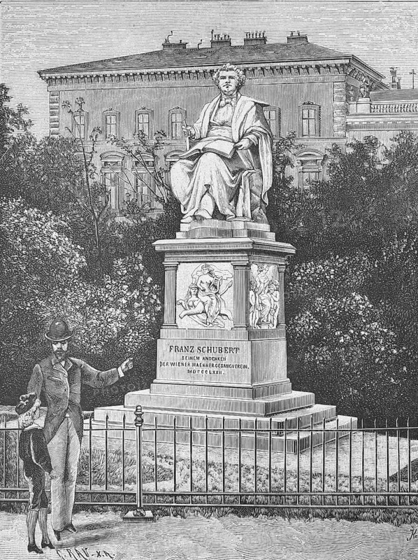 The Schubert Monument, Franz Schubert, in Vienna, in 1890, Austria, Historical, digitally restored reproduction from a 19th century original, Record date not stated, Europe