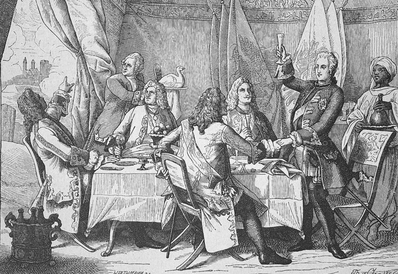 Crown Prince Frederick of Prussia in the camp of Prince Eugene Francis, Prince of Savoy-Carignan (born 18 October 1663 in Paris, died 21 April 1736 in Vienna), one of the most important generals of the Habsburg Monarchy, Historical, digitally restored reproduction from a 19th century original, Record date not stated