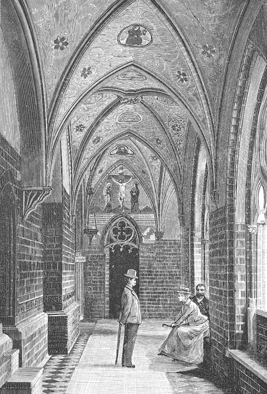 St Mary's Castle, Malborku, a medieval castle of the Teutonic Order built in the 13th century on the River Nogat, today Poland. Here the cloister with the door to the large tower around 1880, Historical, digitally restored reproduction from a 19th century original, Record date not stated