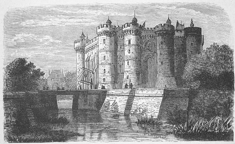 The Bastille, a specially fortified city gate castle in the east of Paris, around 1750, Historical, digitally restored reproduction from a 19th century original, Record date not stated