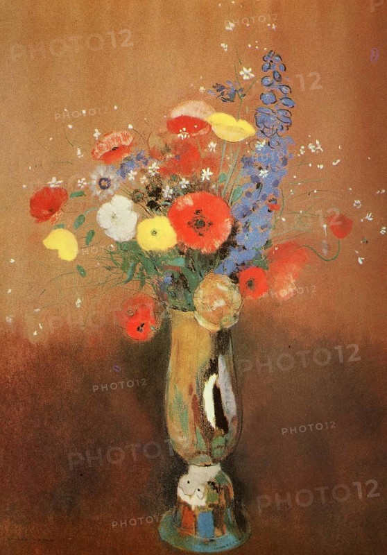 Painting by Odilon Redon, actually Bertrand Redon (born 22 April 1840 in Bordeaux, died 6 July 1916 in Paris), French graphic artist and painter, Flower vase, the red poppy, Historic, digitally restored reproduction from a 19th century original, Record date not stated