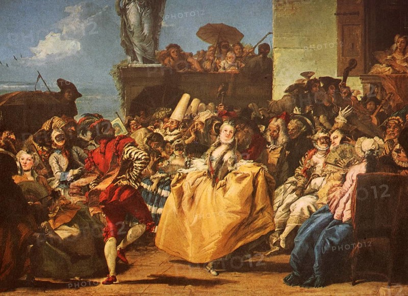 Painting by Giovanni Domenico Tiepolo (b. 30 August 1727 in Venice, d. 3 March 1804 in Venice), Italian painter, Carnival scene, Historical, digitally restored reproduction from a 19th century original, Record date not stated