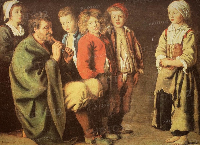 Painting by Antoine Le Nain (born around 1588 in Laon. died 25 May 1648 in Paris), French painter, The Village Piper, Historical, digitally restored reproduction from a 19th century original, Record date not stated