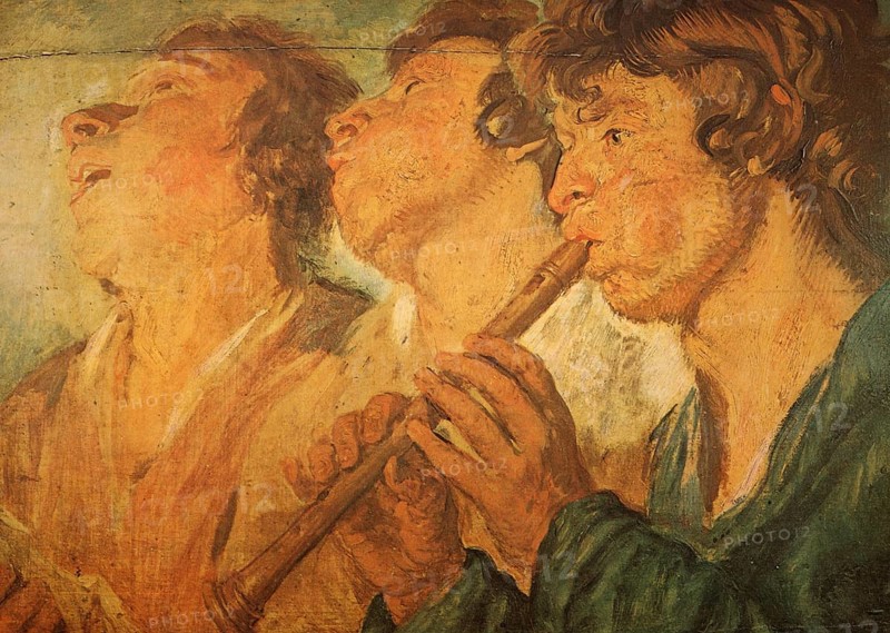 Painting by Jacob Jordaens, also Jacob Jordaens the Elder (born 19 May 1593 in Antwerp, died 18 October 1678 in Antwerp), Flemish painter, Three Wandering Musicians, Historical, digitally restored reproduction from a 19th century original, Record date not stated
