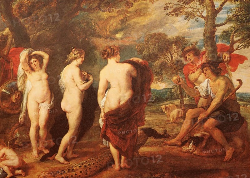 Painting by Peter Paul Rubens (born 28 June 1577 in Siegen. died 30 May 1640 in Antwerp), Flemish painter, The Judgement of Paris, a famous episode of Greek mythology, Historical, digitally restored reproduction from a 19th century original, Record date not stated