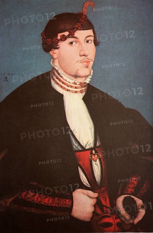 Painting by Lucas Cranach the Elder (probably born around 4 October 1472 in Kronach, died  16 October 1553 in Weimar, German painter, Portrait of a young man from the Rava family, Historical, digitally restored reproduction from a 19th century original, Record date not stated