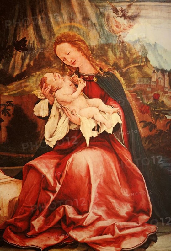Painting by Matthias Grünewald (born around 1480. died  around 1530), important painter and graphic artist of the Renaissance, Mary with the Child, Historical, digitally restored reproduction from a 19th century original, Record date not stated