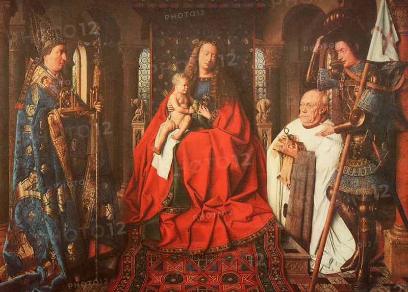Painting by Jan van Eyck (born around 1390 in Maaseik. died  1441 in Bruges), Flemish painter, The Madonna of Canon van der Paele, Historical, digitally restored reproduction from a 19th century original, Record date not stated