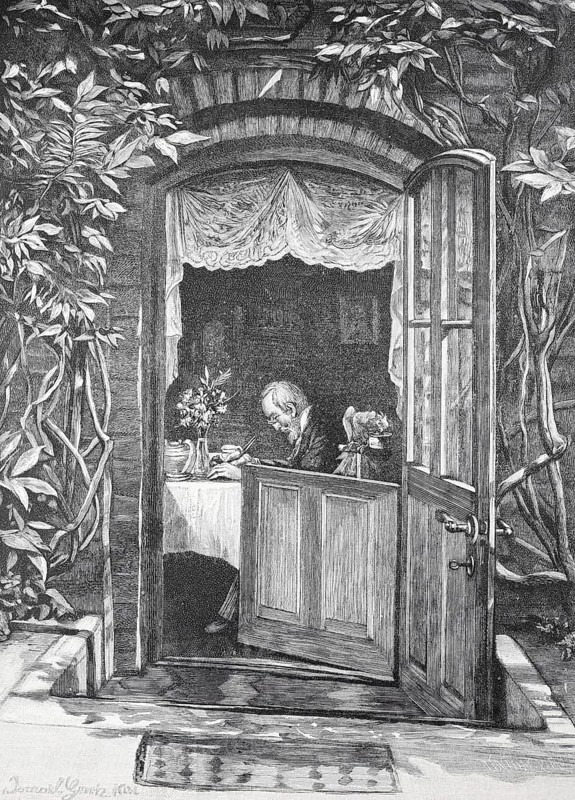 Klaus Groth in his study, Klaus Groth, Claus Johannes Groth (born 24 April 1819, 1 June 1899 in Kiel) was an important Low German lyricist and writer, Historical, digitally restored reproduction from a 19th century original, Record date not stated