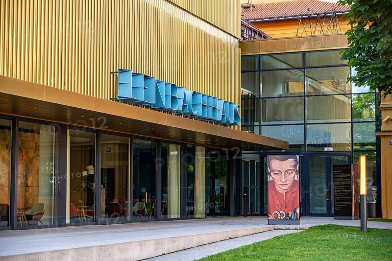 Entrance area with lettering, Städtische Galerie im Lenbachhaus, Kunstareal Munich, Munich, Upper Bavaria, Bavaria, Germany, Europe