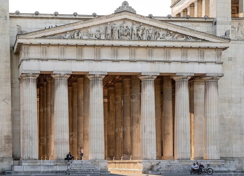 Propyläen, City Gate at Königsplatz in the evening light, Kunstareal Munich, Munich, Bavaria, Germany, Europe
