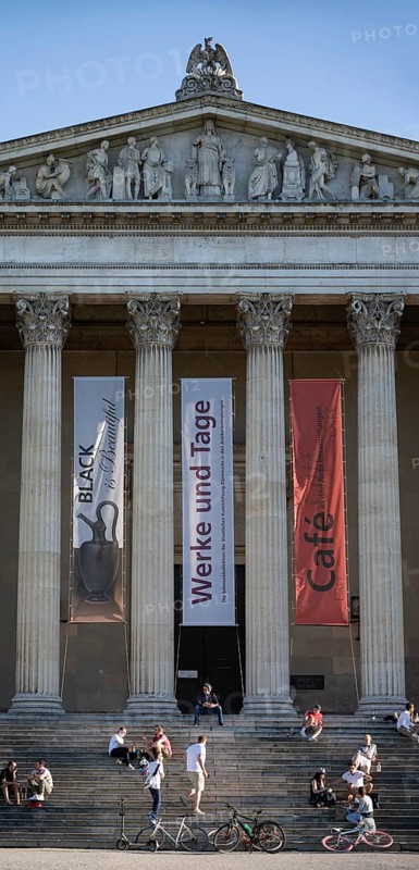 Columns at the entrance to the Museum Staatliche Antikensammlung am Königsplatz, Kunstareal Munich, Munich, Bavaria, Germany, Europe