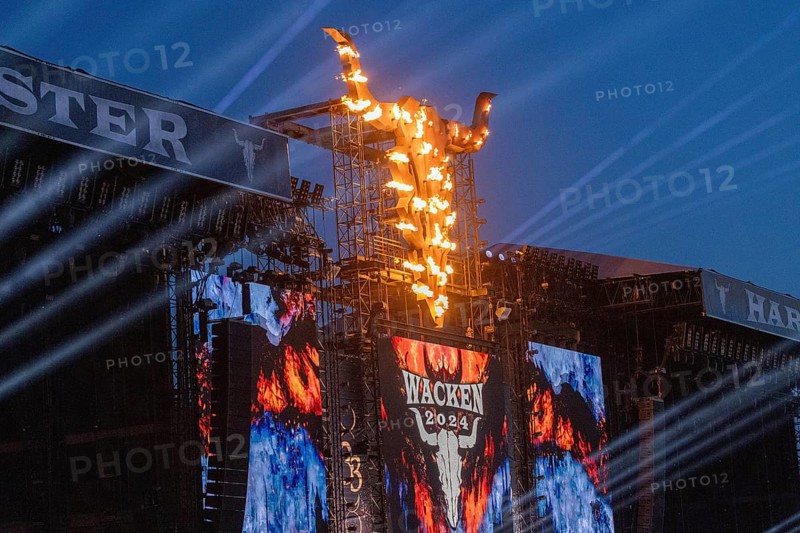 Bullhead with pyrotechnics at the Wacken Open Air in Wacken. The traditional metal festival will take place from 31 July to 2 August 2024