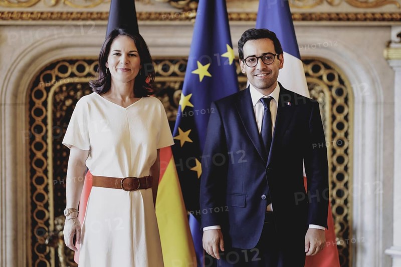 (L-R) Annalena Bärbock (Alliance 90/The Greens), Federal Foreign Minister, and Stephane Sejourne, Acting Foreign Minister of France, pictured during a joint meeting in Paris, 1 August 2024. Foreign Minister Bärbock is travelling to Paris for political talks and to visit the Olympic Games /