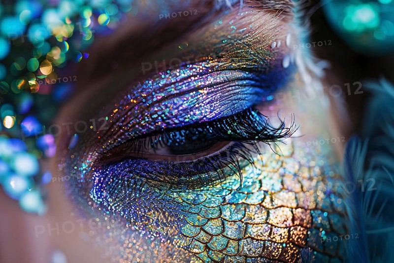 Woman's beautiful mermaid Halloween costume eye makeup. Generative AI, AI generated