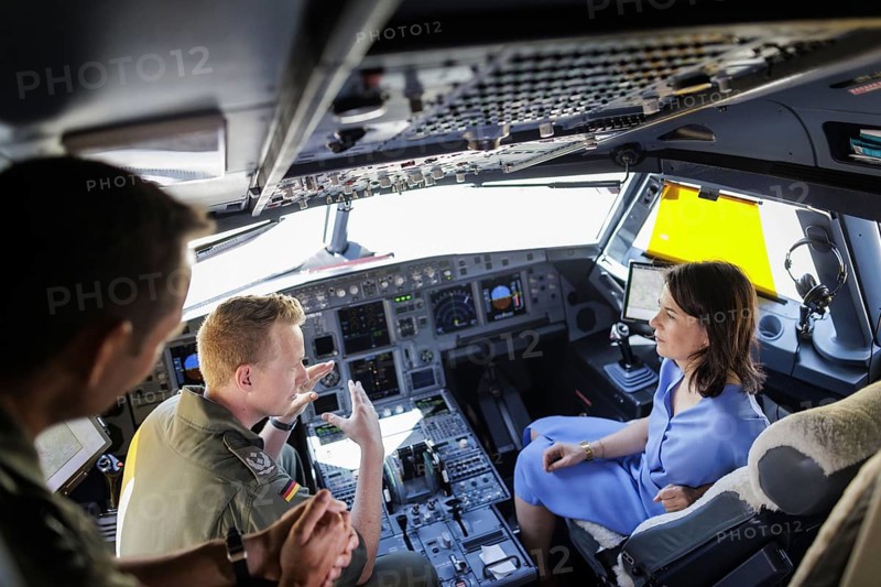 Annalena Bärbock (Bündnis 90/Die Grünen), Federal Foreign Minister, photographed during a visit to the Bundeswehr Air Wing in the Open Skies reconnaissance aircraft during the Foreign Minister's trip to Germany in Cologne, 30 July 2024