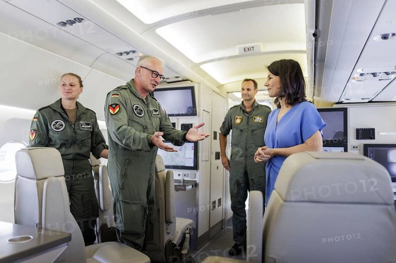 Annalena Bärbock (Bündnis 90/Die Grünen), Federal Foreign Minister, photographed during a visit to the Bundeswehr Air Wing in the Open Skies reconnaissance aircraft during the Foreign Minister's trip to Germany in Cologne, 30 July 2024