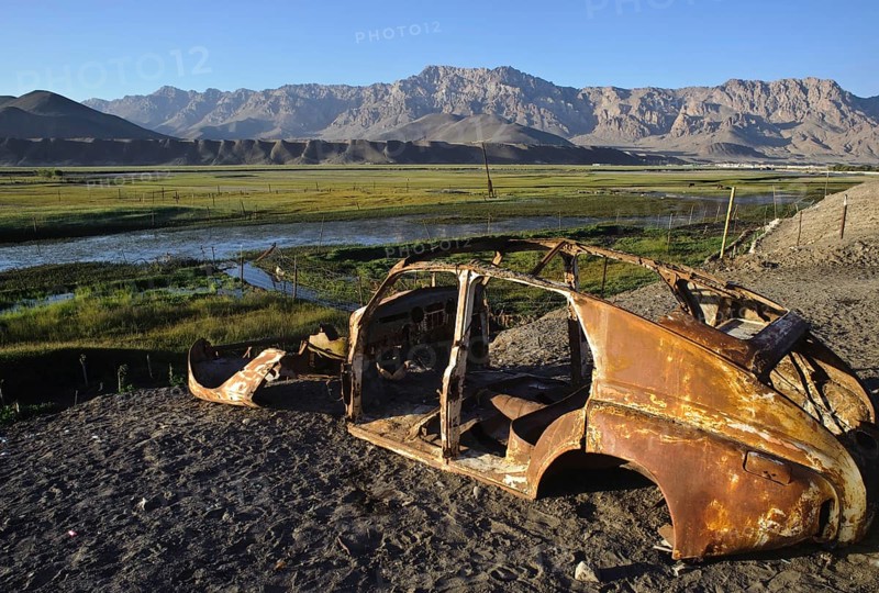 Carcass of an old soviet car (Pamir plateau, Tajikistan)
