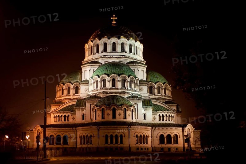 Alexander Nevsky cathedral illuminated at night (Sofia, Bulgaria)