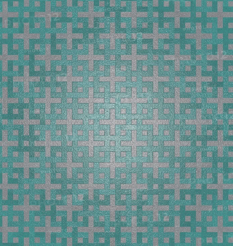 Geometric pattern with silver crosses on a teal metallic textured background