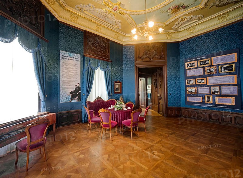 Blue Salon, museum, neo-classical Lower Castle, interior view, residential town of Greiz, Thuringia, Germany, Europe