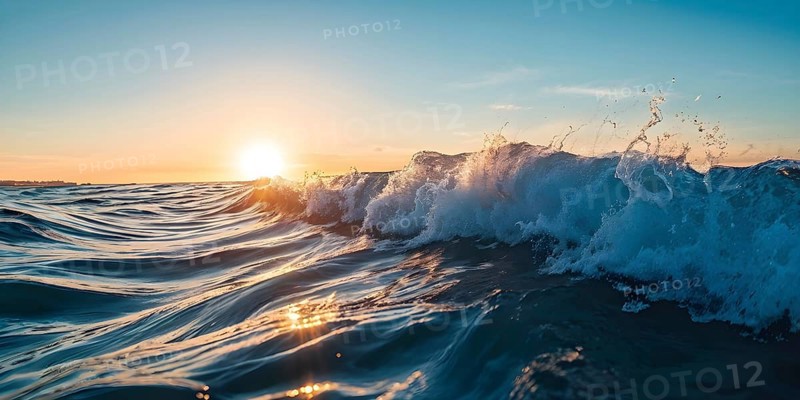 Ocean wave cresting with foam water glistening under sunlight, AI generated