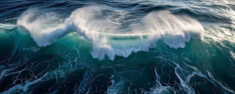 Aerial view of an cresting ocean wave unfolding its violent beauty, AI generated