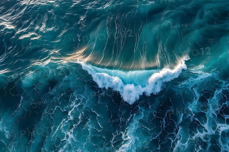 Aerial view of an cresting ocean wave unfolding its violent beauty, AI generated