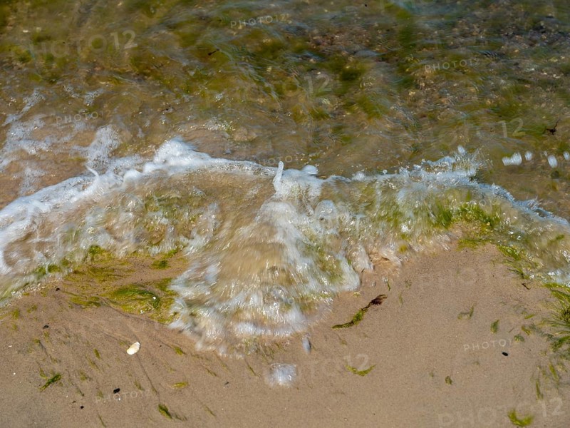 Water flowing onto the sandy beach on the island of Usedom on the Baltic Sea, Zempin, Mecklenburg-Vorpommern, Germany, Europe