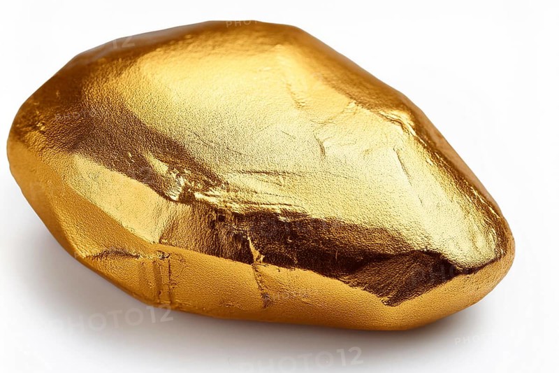 Shiny, smooth gold nugget with an even surface on a white background, ai generated, AI generated