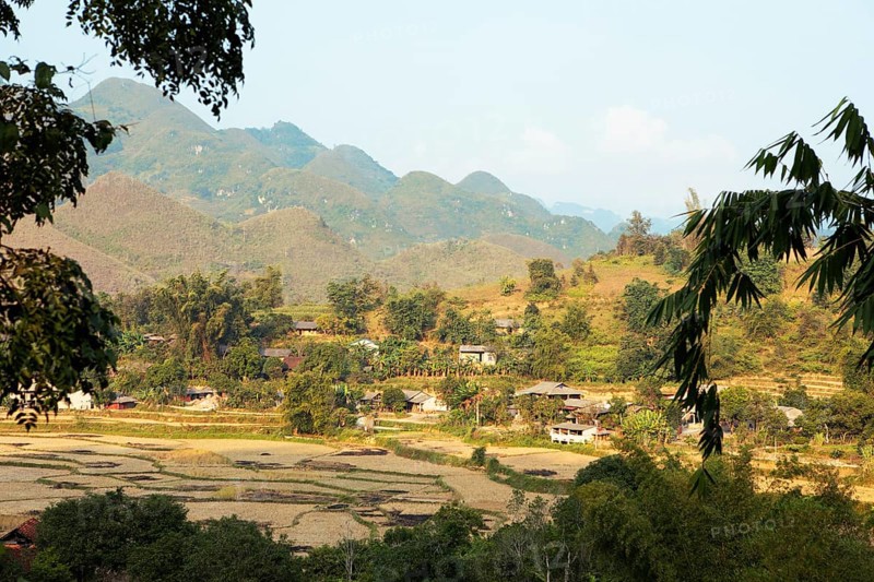 Karst hills and fields, Dong Van Karst Plateau UNESCO Global Geopark, Ha Giang Province, Vietnam, Asia