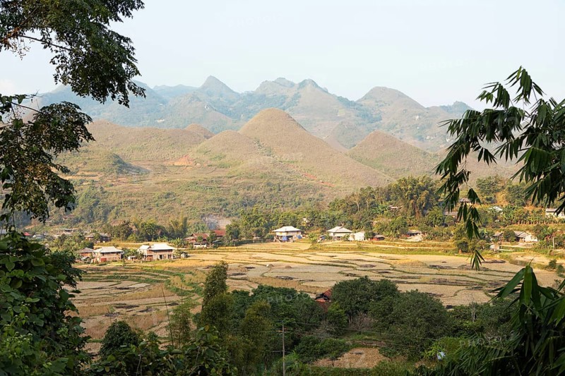 Karst hills and fields, Dong Van Karst Plateau UNESCO Global Geopark, Ha Giang Province, Vietnam, Asia