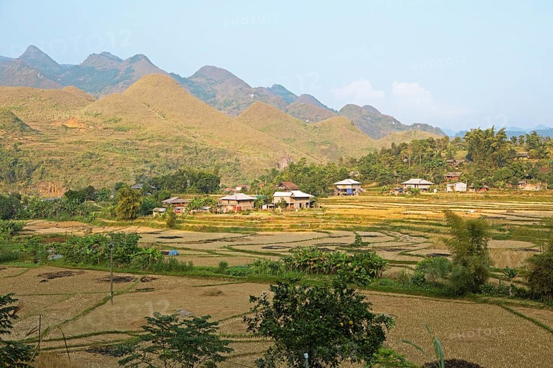 Karst hills and fields, Dong Van Karst Plateau UNESCO Global Geopark, Ha Giang Province, Vietnam, Asia