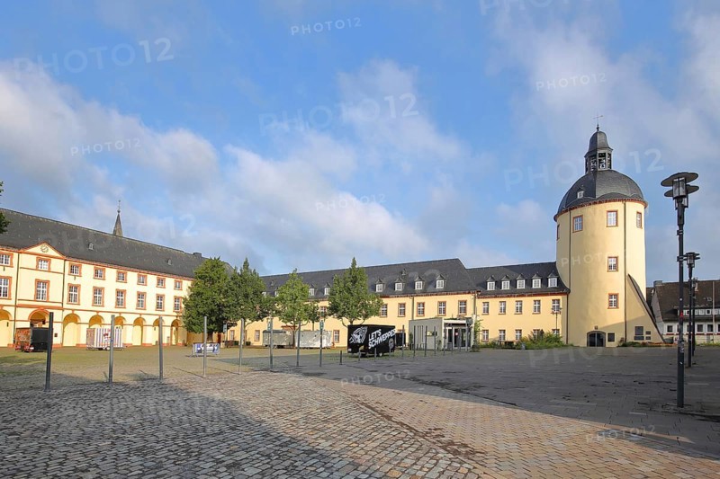 Baroque Lower Castle built in the 17th century and Thick Tower, University, Siegen, Siegerland, North Rhine-Westphalia, Germany, Europe