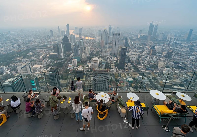 View of skyscrapers of the central business district of Bangkok from the observation deck of the King Power Mahanakhon building, Thailand, Asia