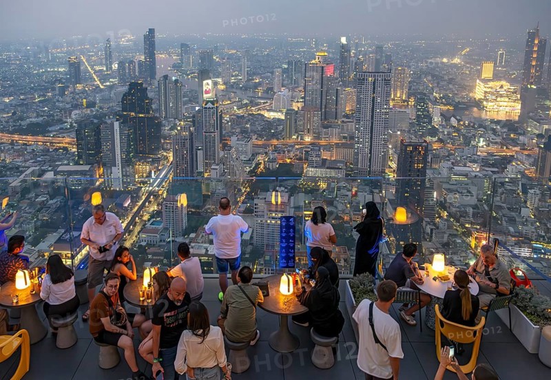 View of skyscrapers of Bangkok skyline from the observation deck of the King Power Mahanakhon building, Thailand, Asia