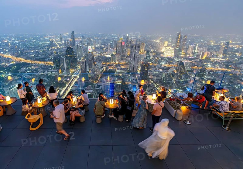 View of skyscrapers of the central business district of Bangkok from the observation deck of the King Power Mahanakhon building, Thailand, Asia