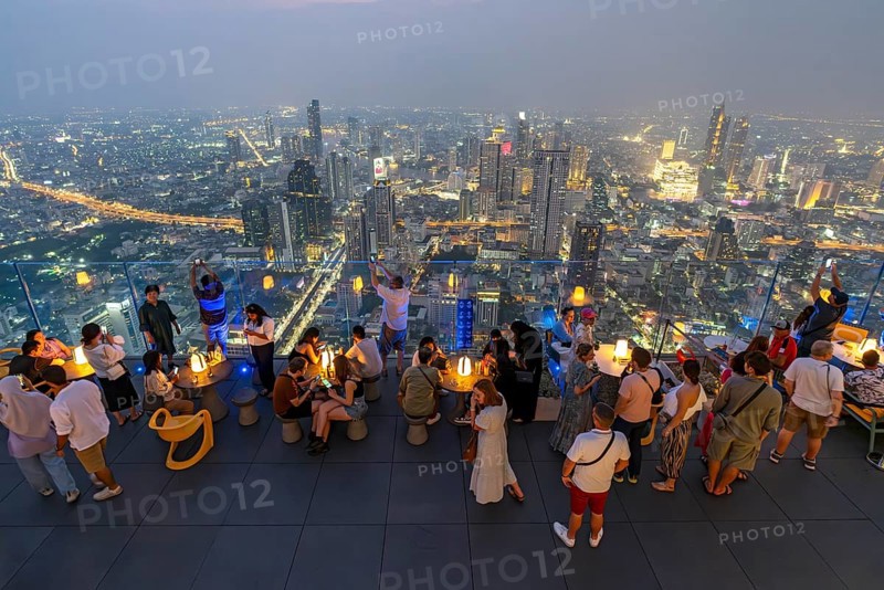 View of skyscrapers of Bangkok skyline from the observation deck of the King Power Mahanakhon building, Thailand, Asia