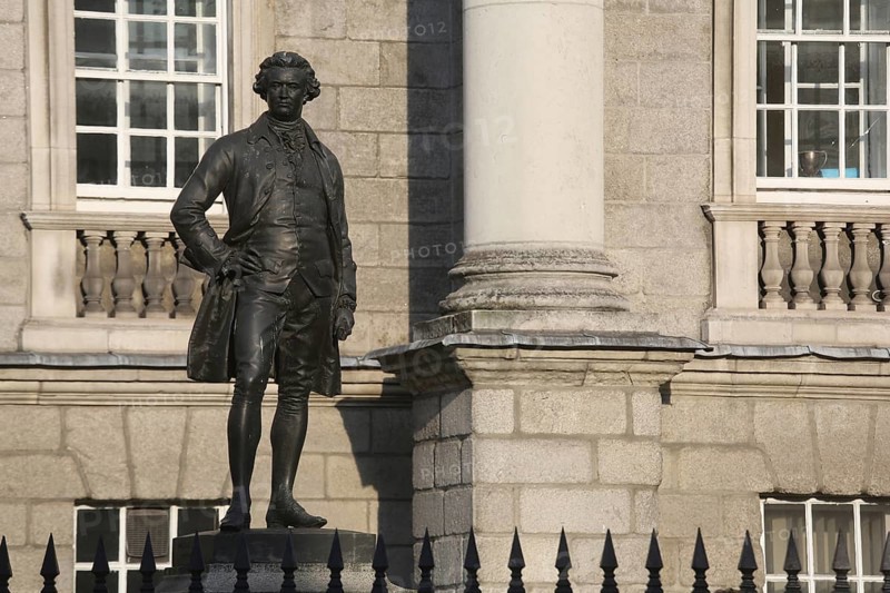 A statue of Edmund Burke (b. 1729) done by J.H Foley and standing in front of Trinity College, Dublin